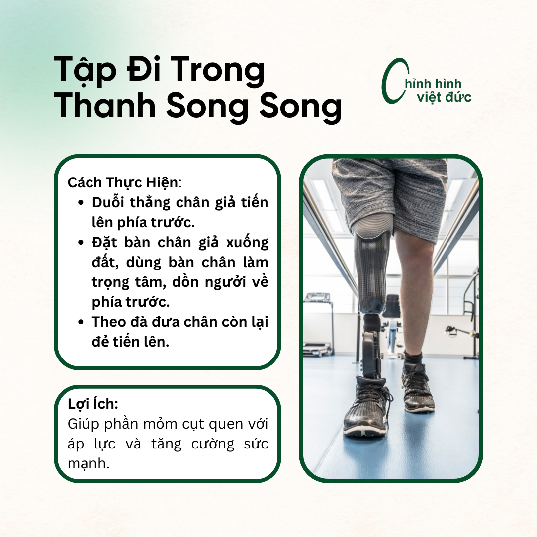 Bài tập đi với thanh song song, bài tập cho chân giả, mỏm cụt