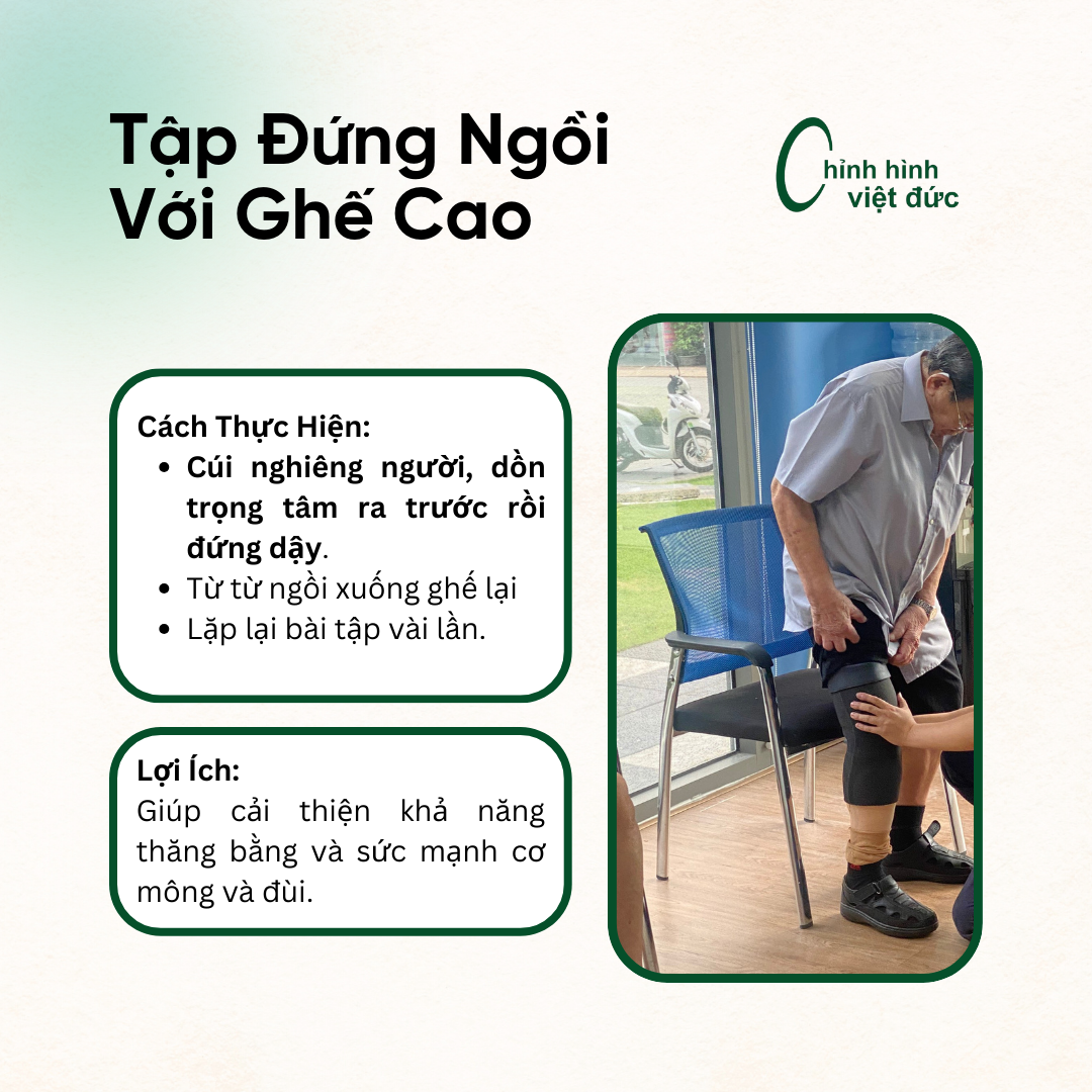 Bài tập đứng ngồi với ghế, bài tập cho chân giả, mỏm cụt