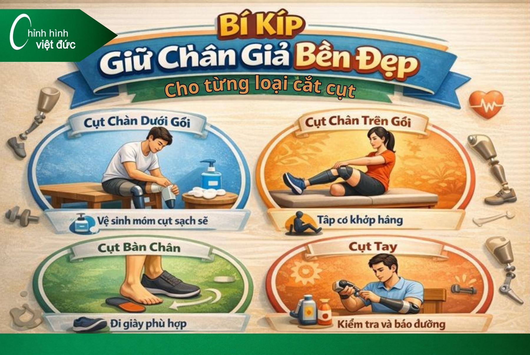 Bí kíp giữ chân giả bền đẹp cho từng loại cắt cụt