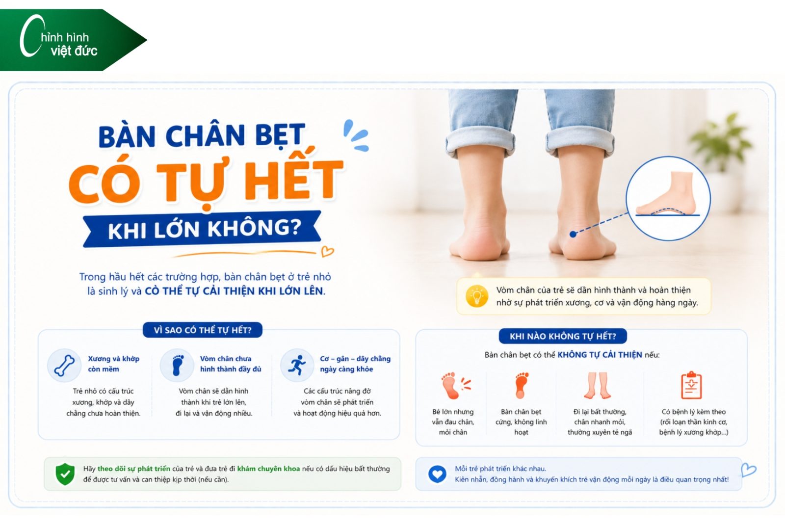Bàn chân bẹt có tự hết khi lớn không